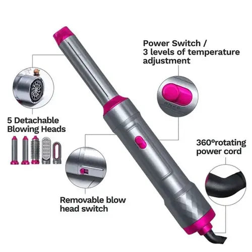 5 in 1 Hair Styler multi-function Professional Styling Tool hair dryer, hair curler, hot air comb, hair straightener