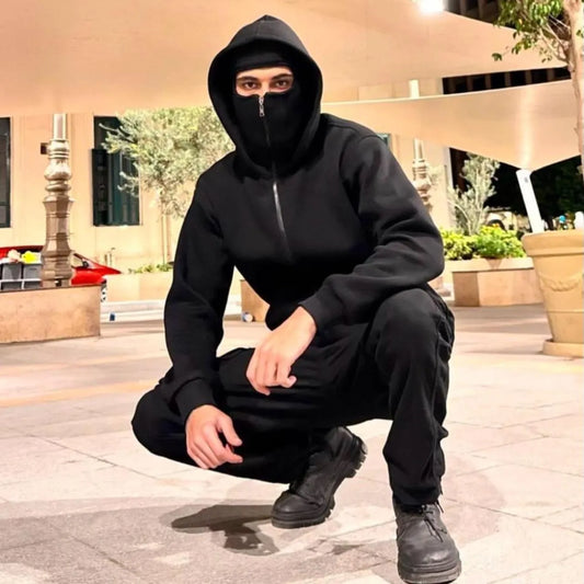 New Black Ninja Balaclava Zipper Hoodies For Men