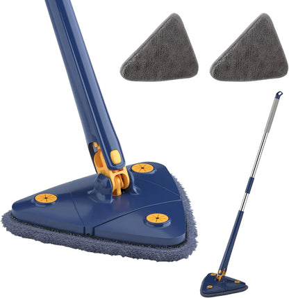 360° Rotatable Adjustable Triangle Multifunctional Cleaning Mop Triangle Mop with Stainless Steel Long Handle Push-Pull Squeezing Cleaning Mop Dry & Wet Mop for Floor Windows Ceiling