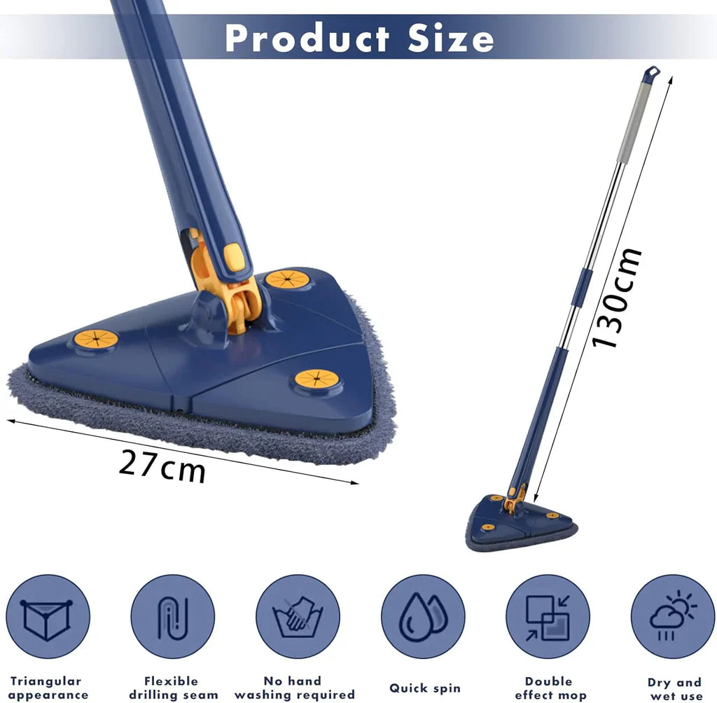 360° Rotatable Adjustable Triangle Multifunctional Cleaning Mop Triangle Mop with Stainless Steel Long Handle Push-Pull Squeezing Cleaning Mop Dry & Wet Mop for Floor Windows Ceiling