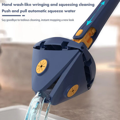 360° Rotatable Adjustable Triangle Multifunctional Cleaning Mop Triangle Mop with Stainless Steel Long Handle Push-Pull Squeezing Cleaning Mop Dry & Wet Mop for Floor Windows Ceiling