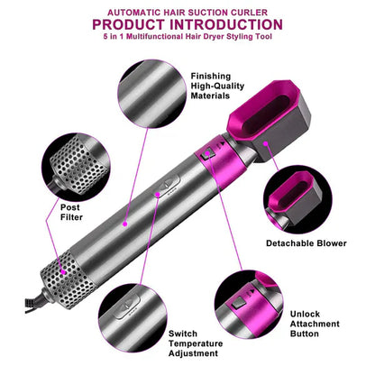 5 in 1 Hair Styler multi-function Professional Styling Tool hair dryer, hair curler, hot air comb, hair straightener