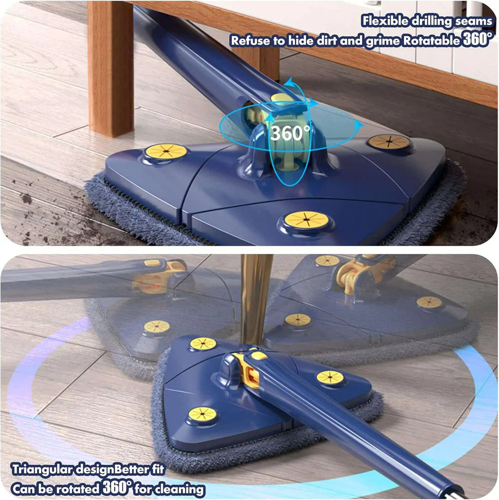 360° Rotatable Adjustable Triangle Multifunctional Cleaning Mop Triangle Mop with Stainless Steel Long Handle Push-Pull Squeezing Cleaning Mop Dry & Wet Mop for Floor Windows Ceiling