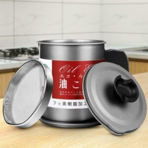 Stainless Steel Oil Filter Pot, Kitchen Oil Separator And Storage Can With Fine Mesh Strainer
