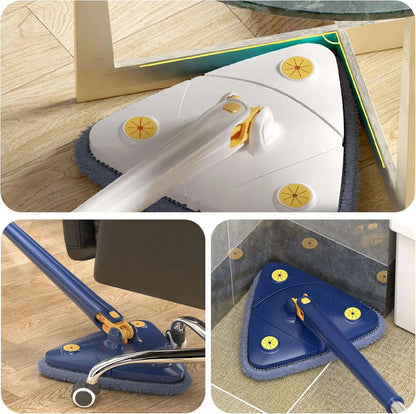 360° Rotatable Adjustable Triangle Multifunctional Cleaning Mop Triangle Mop with Stainless Steel Long Handle Push-Pull Squeezing Cleaning Mop Dry & Wet Mop for Floor Windows Ceiling