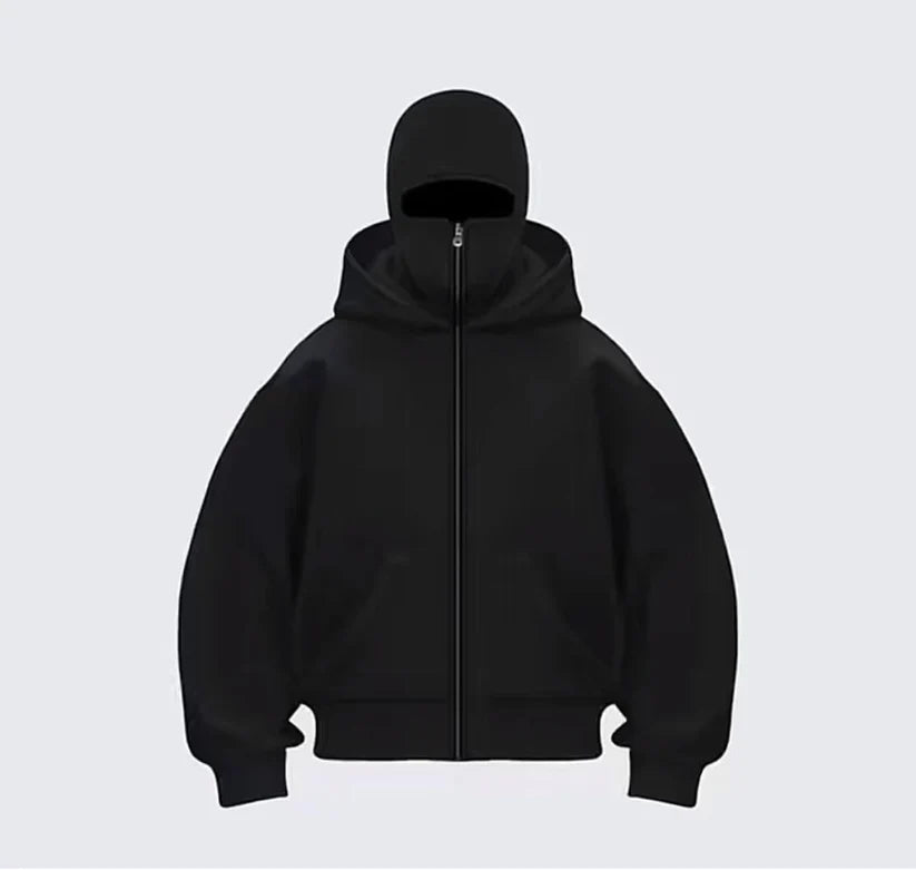 New Black Ninja Balaclava Zipper Hoodies For Men