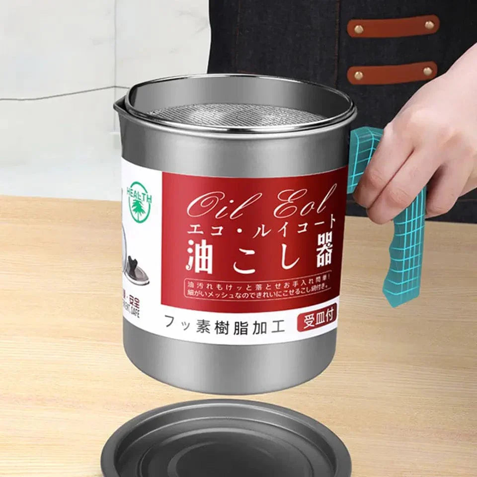 Stainless Steel Oil Filter Pot, Kitchen Oil Separator And Storage Can With Fine Mesh Strainer