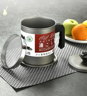 Stainless Steel Oil Filter Pot, Kitchen Oil Separator And Storage Can With Fine Mesh Strainer