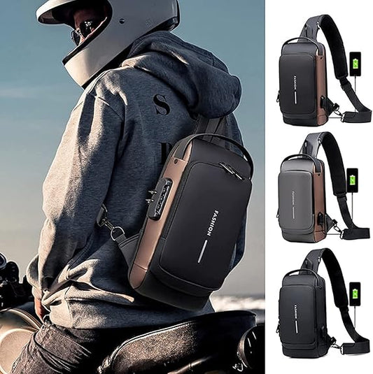 Anti-Theft Shoulder Bag Crossbody Bag Travel Sling Bag with USB Port and Code Lock Messenger Backpack Chest Bag for Male Female