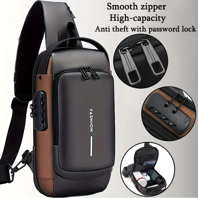 Anti-Theft Shoulder Bag Crossbody Bag Travel Sling Bag with USB Port and Code Lock Messenger Backpack Chest Bag for Male Female