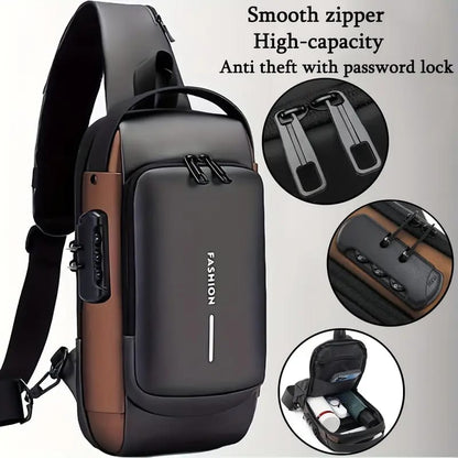 Anti-Theft Shoulder Bag Crossbody Bag Travel Sling Bag with USB Port and Code Lock Messenger Backpack Chest Bag for Male Female
