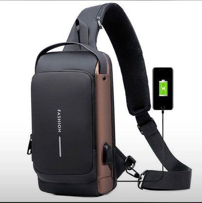 Anti-Theft Shoulder Bag Crossbody Bag Travel Sling Bag with USB Port and Code Lock Messenger Backpack Chest Bag for Male Female