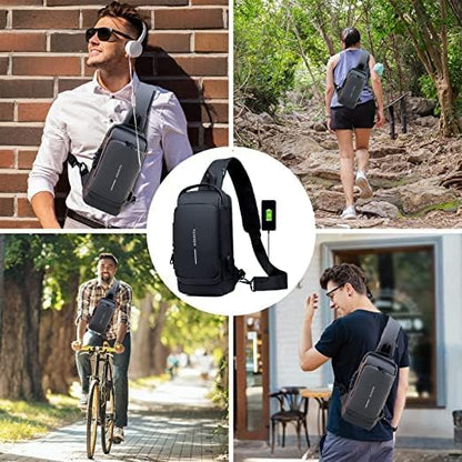 Anti-Theft Shoulder Bag Crossbody Bag Travel Sling Bag with USB Port and Code Lock Messenger Backpack Chest Bag for Male Female