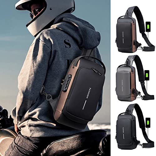 Anti-Theft Shoulder Bag Crossbody Bag Travel Sling Bag with USB Port and Code Lock Messenger Backpack Chest Bag for Male Female