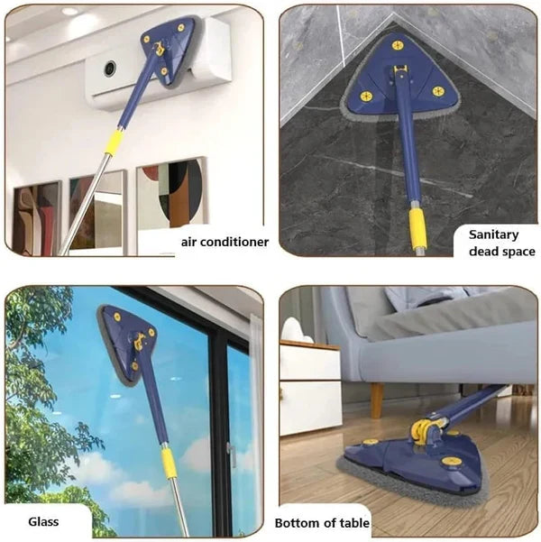 360° Rotatable Adjustable Triangle Multifunctional Cleaning Mop Triangle Mop with Stainless Steel Long Handle Push-Pull Squeezing Cleaning Mop Dry & Wet Mop for Floor Windows Ceiling