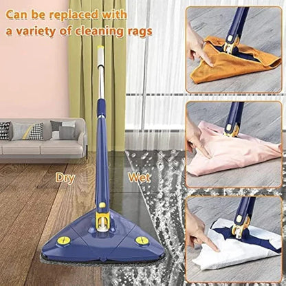360° Rotatable Adjustable Triangle Multifunctional Cleaning Mop Triangle Mop with Stainless Steel Long Handle Push-Pull Squeezing Cleaning Mop Dry & Wet Mop for Floor Windows Ceiling